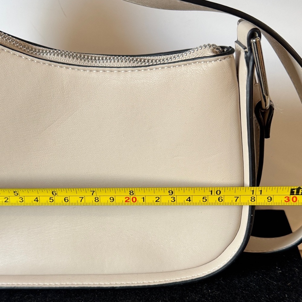 BCBGeneration Crescent Saddlebag Crossbody Purse Stone Beige Faux Leather - Picture 9 of 9